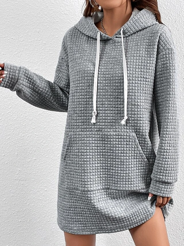 Women's Casual Dress Hoodie Dress Mini Dress Fashion Daily Outdoor Vacation Going Out Crew Neck Pocket Pure Color Pure Color Loose Fit Gray S M L XL XXL 1 Women's Casual Dress Hoodie Dress Mini Dress Fashion Daily Outdoor Vacation Going Out Crew Neck Pocket Pure Color Pure Color Loose Fit Gray S M L XL XXL