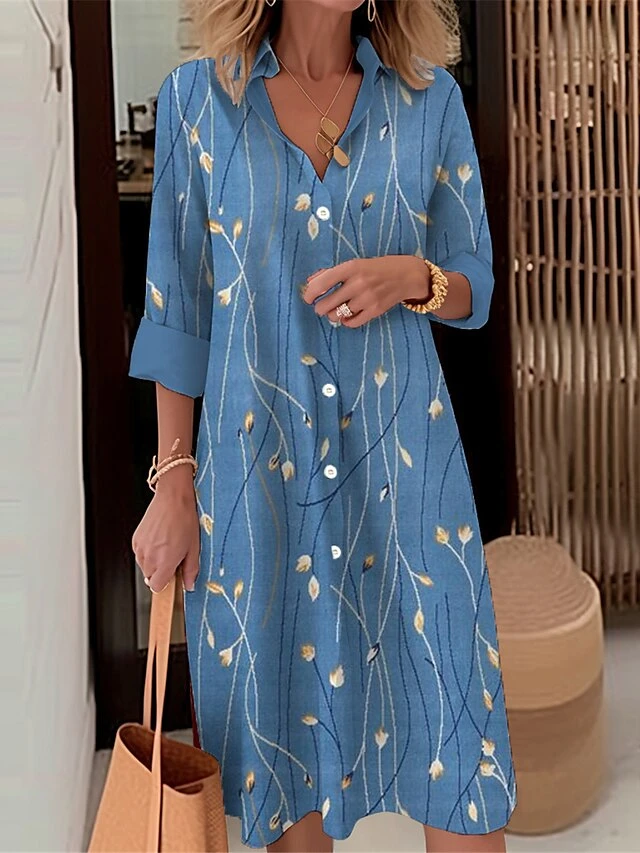 Women's Shirt Dress Casual Dress Midi Dress Outdoor Daily Date Polyester Fashion Modern Shirt Collar Button Pocket Long Sleeve Fall Winter 2023 Loose Fit Black White Wine Floral S M L XL 2XL 2 Women's Shirt Dress Casual Dress Midi Dress Outdoor Daily Date Polyester Fashion Modern Shirt Collar Button Pocket Long Sleeve Fall Winter 2023 Loose Fit Black White Wine Floral S M L XL 2XL - Image 2