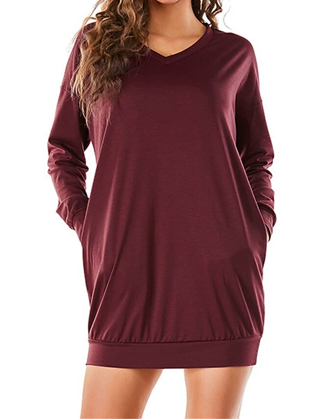 Women's Casual Dress Sweatshirt Dress Shift Dress Mini Dress Pocket Outdoor Street Daily Active Fashion V Neck Long Sleeve 2023 Loose Fit Black Wine Dark Grey Color S M L XL XXL Size 7 Women's Casual Dress Sweatshirt Dress Shift Dress Mini Dress Pocket Outdoor Street Daily Active Fashion V Neck Long Sleeve 2023 Loose Fit Black Wine Dark Grey Color S M L XL XXL Size - Image 7
