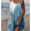 Women's Casual Dress Slip Dress Mini Dress Blue Purple Green Sleeveless Color Gradient Print Summer Spring Spaghetti Strap Vacation Loose Fit 2023 S M L XL XXL 3XL