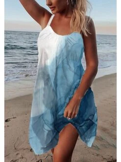 Women's Casual Dress Slip Dress Mini Dress Blue Purple Green Sleeveless Color Gradient Print Summer Spring Spaghetti Strap Vacation Loose Fit 2023 S M L XL XXL 3XL