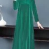 Women's Party Dress Velvet Dress Emerald Green Dress Midi Dress Black Wine Purple Long Sleeve Pure Color Button Fall Spring Crew Neck Stylish Winter Dress Weekend Fall Dress 2023 M L XL XXL 3XL 4XL