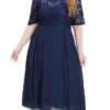 Women's Plus Size Party Dress Lace Dress Cocktail Dress Midi Dress Dark Blue Half Sleeve Pure Color Lace Fall Winter Autumn Crew Neck Fashion Winter Dress Wedding Guest Vacation 2023 XL XXL 3XL 4XL