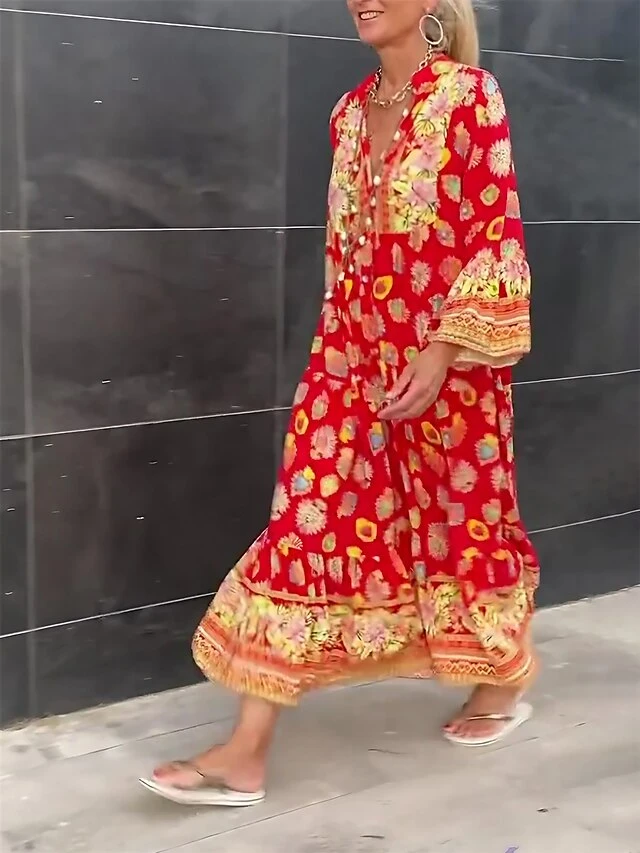 Women's Long Dress Maxi Dress Casual Dress Summer Dress Boho Dress Floral Fashion Bohemian Outdoor Daily Holiday Print Long Sleeve V Neck Dress Loose Fit Red Summer Spring S M L XL XXL 1 Women's Long Dress Maxi Dress Casual Dress Summer Dress Boho Dress Floral Fashion Bohemian Outdoor Daily Holiday Print Long Sleeve V Neck Dress Loose Fit Red Summer Spring S M L XL XXL