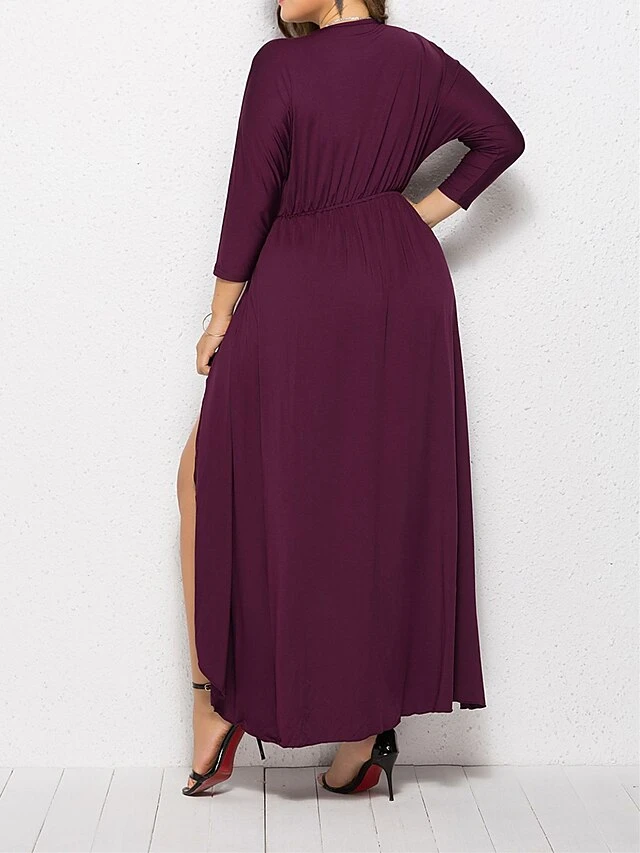 Women's Plus Size Work Dress Black Dress A Line Dress Fashion Long Dress Maxi Dress Ruched V Neck Long Sleeve Plain Loose Fit Black Wine Dark Green Fall XL XXL 3XL 4XL 5 Women's Plus Size Work Dress Black Dress A Line Dress Fashion Long Dress Maxi Dress Ruched V Neck Long Sleeve Plain Loose Fit Black Wine Dark Green Fall XL XXL 3XL 4XL - Image 5
