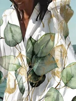 Women's Shirt Dress Casual Dress Swing Dress Mini Dress Outdoor Daily Vacation Polyester Fashion Casual Shirt Collar Button Print Long Sleeve Summer Spring Fall 2023 Loose Fit Green Leaf S M L XL 2XL -Casual Print Dress Sales gflzsz1678354859844