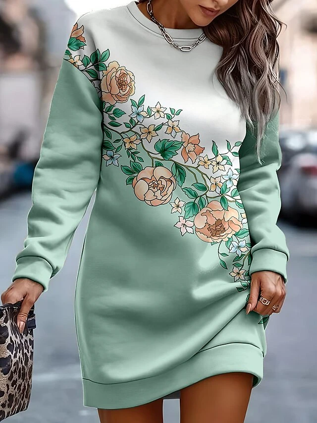 Women's Casual Dress Sweatshirt Dress Mini Dress Warm Fashion Outdoor Holiday Vacation Crew Neck Print Floral Loose Fit Pink Royal Blue Blue S M L XL XXL 2 Women's Casual Dress Sweatshirt Dress Mini Dress Warm Fashion Outdoor Holiday Vacation Crew Neck Print Floral Loose Fit Pink Royal Blue Blue S M L XL XXL - Image 2