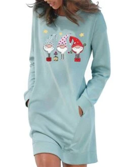 Women's Christmas Hoodie Dress Winter Dress Light Blue Grey White Long Sleeve Santa Claus Pocket Print Winter Fall Crew Neck Stylish Casual Loose Fit 2022 S M L XL 2XL / Cotton -Casual Print Dress Sales gfxxcq1666762296165