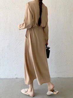 Women's Shirt Dress Casual Dress Maxi Long Dress Outdoor Daily Date Polyester Fashion Classic Shirt Collar Button Pocket Long Sleeve Fall Winter 2023 Loose Fit ArmyGreen Black Brown Pure Color S M L -Casual Print Dress Sales gfyyda1693535861995