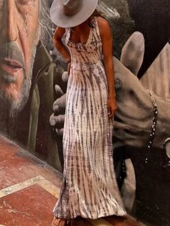 Women's Casual Dress Summer Dress Slip Dress Tie Dye Backless Print Strap Long Dress Maxi Dress Fashion Streetwear Outdoor Street Sleeveless Regular Fit Pink Red Blue Summer Spring S M L XL