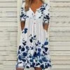 Women‘s Plus Size Curve Casual Dress Apple Shape Dress Floral V Neck Print Midi Dress Short Sleeve Spring Summer Dress Casual Elegant