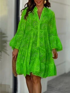 Women's Shirt Dress Casual Dress Mini Dress Outdoor Daily Date Cotton Basic Classic V Neck Button Long Sleeve Spring Fall Winter 2023 Loose Fit Yellow Pink Red Pure Color S M L XL 2XL -Casual Print Dress Sales ggngvh1694576759992