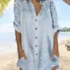 Women's Shirt Dress Casual Dress Shift Dress Mini Dress Outdoor Daily Vacation Polyester Fashion Casual Stand Collar Button Pocket Long Sleeve Summer Spring Fall 2023 Regular Fit Blue Purple Gray