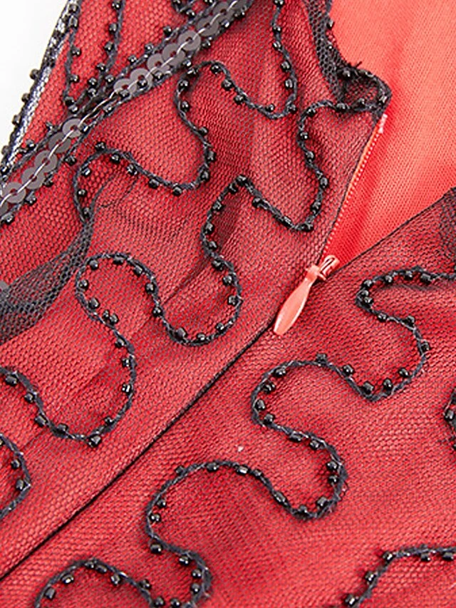 Women's Retro 1920s Fringe Dress Midi Dress Party Halloween Sequins Tassel Fringe Leaf V Neck Sleeveless Regular Fit Spring Fall 2023 Black Wine S M L XL 9 Women's Retro 1920s Fringe Dress Midi Dress Party Halloween Sequins Tassel Fringe Leaf V Neck Sleeveless Regular Fit Spring Fall 2023 Black Wine S M L XL - Image 9