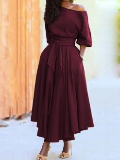 Women's Casual Dress Swing Dress Summer Dress Long Dress Maxi Dress Lace Up Pocket Street Daily Going Out Fashion Elegant Crew Neck Half Sleeve 2023 Regular Fit Black Wine Green Color S M L XL XXL -Casual Print Dress Sales ggwrbd1688468713313