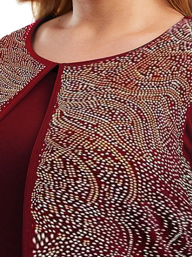 Women's Plus Size Curve Party Dress Cocktail Dress Sheath Dress Solid Color Midi Dress 3/4 Length Sleeve Patchwork Fake Two Piece Crew Neck Fashion Party Black Wine Fall Winter XL XXL 3XL 4XL 5XL 10 Women's Plus Size Curve Party Dress Cocktail Dress Sheath Dress Solid Color Midi Dress 3/4 Length Sleeve Patchwork Fake Two Piece Crew Neck Fashion Party Black Wine Fall Winter XL XXL 3XL 4XL 5XL - Image 10