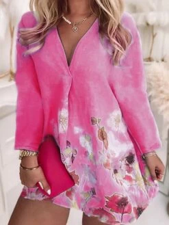 Women‘s Plus Size Curve Apple Shaped Dress Casual Dress Floral V Neck Print Long Sleeve Winter Fall Stylish Casual Mini Dress Daily Vacation Dress Weekend -Casual Print Dress Sales ghwvjt1638498094002