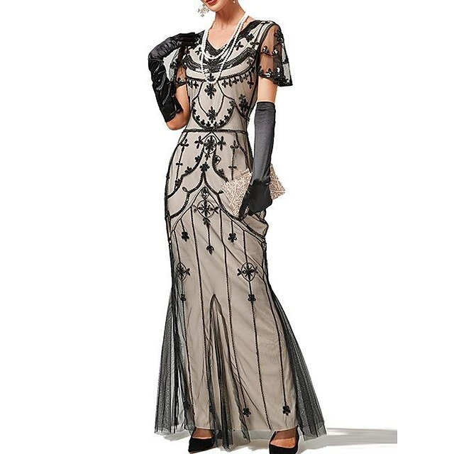 Women's Retro 1920s Sequin Dress Long Dress Maxi Dress Party Halloween Sequins Mesh Floral V Neck Short Sleeve Regular Fit Spring Fall 2023 Black Red XS S M L 7 Women's Retro 1920s Sequin Dress Long Dress Maxi Dress Party Halloween Sequins Mesh Floral V Neck Short Sleeve Regular Fit Spring Fall 2023 Black Red XS S M L - Image 7