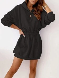 Women's Casual Dress Hoodie Dress Mini Dress Active Daily Outdoor Holiday Vacation Hoodie Pocket Solid Color Regular Fit Black White Pink S M L XL XXL -Casual Print Dress Sales girjkn1695027790676