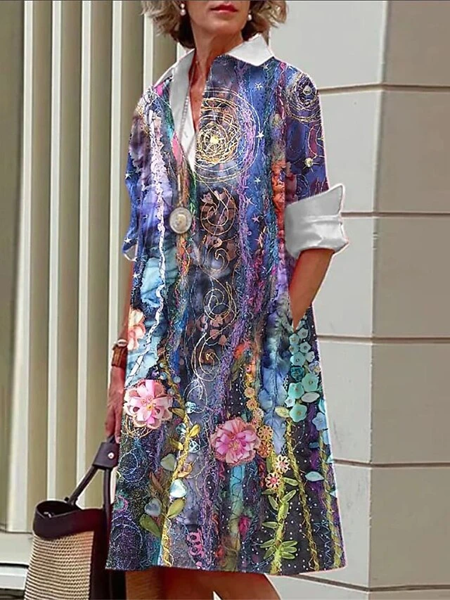 Women's Shirt Dress Casual Dress Midi Dress Outdoor Office Daily Polyester Fashion Modern Shirt Collar Button Pocket Long Sleeve Fall Winter 2023 Loose Fit ArmyGreen White Blue Floral S M L XL 2XL 4 Women's Shirt Dress Casual Dress Midi Dress Outdoor Office Daily Polyester Fashion Modern Shirt Collar Button Pocket Long Sleeve Fall Winter 2023 Loose Fit ArmyGreen White Blue Floral S M L XL 2XL - Image 4