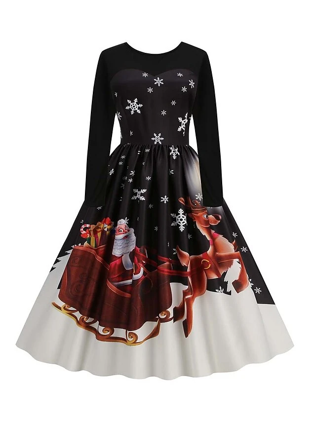 Women‘s Christmas Retro Elegant Vintage Dress Midi Dress Party Ruched Patchwork Santa Claus Crew Neck Long Sleeve Regular Fit Fall Winter 2023 Black Red S M L XL 8 Women‘s Christmas Retro Elegant Vintage Dress Midi Dress Party Ruched Patchwork Santa Claus Crew Neck Long Sleeve Regular Fit Fall Winter 2023 Black Red S M L XL - Image 8