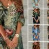 Women's Casual Dress Ethnic Dress Shift Dress Mini Dress Black Wine Red 3/4 Length Sleeve Floral Print Spring Fall Winter V Neck Fashion Loose Fit 2023 S M L XL XXL 3XL 4XL 5XL
