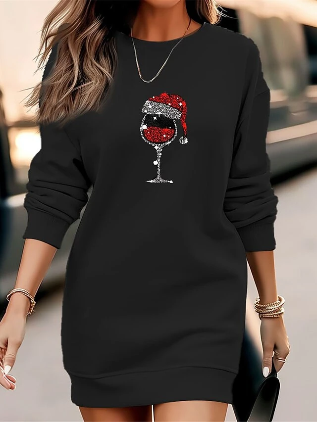 Women's Casual Dress Sweatshirt Dress Winter Dress Christmas Hat Print Crew Neck Mini Dress Fashion Streetwear Outdoor Christmas Long Sleeve Loose Fit Black Gray Fall Winter S M L XL XXL 2 Women's Casual Dress Sweatshirt Dress Winter Dress Christmas Hat Print Crew Neck Mini Dress Fashion Streetwear Outdoor Christmas Long Sleeve Loose Fit Black Gray Fall Winter S M L XL XXL - Image 2