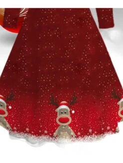 Women‘s Christmas Wine Brown Long Sleeve Elk Print Winter Autumn V Neck Fashion Daily Weekend Loose Fit 2022 S M L XL 2XL 3XL 4XL 5XL 6XL -Casual Print Dress Sales gjpygq1667638883878