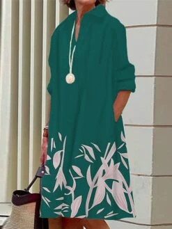 Women's Shirt Dress Casual Dress Midi Dress Outdoor Office Daily Polyester Fashion Modern Shirt Collar Button Pocket Long Sleeve Summer Spring Fall 2023 Loose Fit Wine Dark Pink Navy Blue Leaf S M L -Casual Print Dress Sales gkossu1690436688786