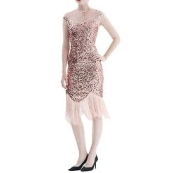 Women's Retro 1920s Fringe Dress Midi Dress Party Halloween Sequins Tassel Fringe Geometric Crewneck Sleeveless Regular Fit Spring Fall 2023 Black Pink S M L XL -Casual Print Dress Sales glegqu1692856767746