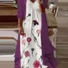 Women‘s Plus Size Curve Elegant Apple Shaped Dress Wedding Guest Casual Dress Floral V Neck Print Sleeve Spring Fall Casual Maxi Long Dress Casual Daily Dress