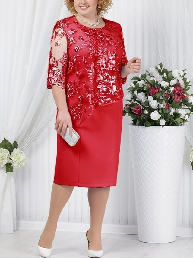 Women's Plus Size Party Dress Shift Dress Semi Formal Dress Midi Dress Red Blue Light Blue Half Sleeve Paisley Lace Summer Spring Fall Crew Neck Elegant Wedding Guest Spring Dress 2023 L XL XXL 3XL 1 Women's Plus Size Party Dress Shift Dress Semi Formal Dress Midi Dress Red Blue Light Blue Half Sleeve Paisley Lace Summer Spring Fall Crew Neck Elegant Wedding Guest Spring Dress 2023 L XL XXL 3XL