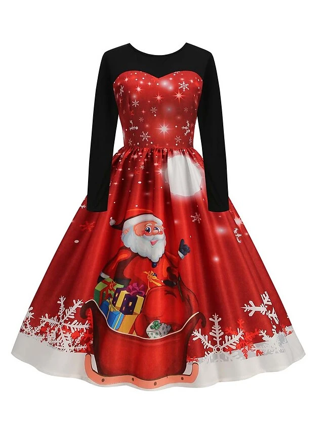 Women‘s Christmas Retro Elegant Vintage Dress Midi Dress Party Ruched Patchwork Santa Claus Crew Neck Long Sleeve Regular Fit Fall Winter 2023 Black Red S M L XL 1 Women‘s Christmas Retro Elegant Vintage Dress Midi Dress Party Ruched Patchwork Santa Claus Crew Neck Long Sleeve Regular Fit Fall Winter 2023 Black Red S M L XL