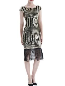 Women's Retro 1920s Fringe Dress Midi Dress Party Halloween Sequins Tassel Fringe Geometric V Neck Short Sleeve Regular Fit Spring Fall 2023 Silver Pink S M L XL -Casual Print Dress Sales gmsvzj1693212360743