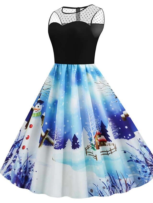 Women's Christmas Casual Dress Swing Dress Midi Dress Blue Royal Blue Dark Blue Light Blue Sleeveless Santa Claus Snowman Mesh Print Winter Fall Crew Neck Vacation Vintage 2022 S M L XL XXL 15 Women's Christmas Casual Dress Swing Dress Midi Dress Blue Royal Blue Dark Blue Light Blue Sleeveless Santa Claus Snowman Mesh Print Winter Fall Crew Neck Vacation Vintage 2022 S M L XL XXL - Image 15