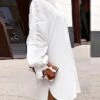 Women's Plus Size Shirt Dress Casual Dress Shift Dress Midi Dress Outdoor Office Daily Polyester Basic Classic Shirt Collar Button Long Sleeve Spring Fall Winter 2023 Loose Fit White Plain Pure Color