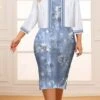 Women's Plus Size Curve Two Piece Dress Set Casual Dress Sheath Dress Outdoor Office Fashion Streetwear Print Midi Dress Crew Neck 3/4 Length Sleeve Floral Pink Blue Spring Fall L XL XXL 3XL 4XL