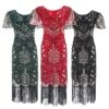 Women's Retro 1920s Fringe Dress Midi Dress Party Halloween Sequins Tassel Fringe Floral V Neck Short Sleeve Regular Fit Spring Fall 2023 Silver Red S M L XL