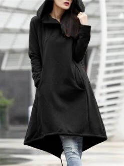Women's Casual Dress Hoodie Dress Winter Dress Midi Dress Pocket Outdoor Street Daily Fashion Streetwear Hooded Long Sleeve 2023 Loose Fit Black Army Green Gray Color S M L XL XXL Size -Casual Print Dress Sales gppfum1694510145953