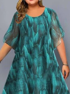 Women's Plus Size Curve Casual Dress Chiffon Dress A Line Dress Graphic Midi Dress Half Sleeve Layered Crew Neck Fashion Daily Blue Summer Spring L XL XXL 3XL 4XL -Casual Print Dress Sales gqbqvr1678867821920