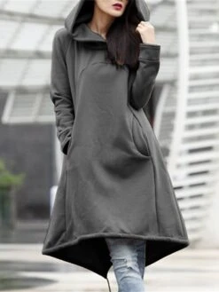 Women's Casual Dress Hoodie Dress Winter Dress Midi Dress Pocket Outdoor Street Daily Fashion Streetwear Hooded Long Sleeve 2023 Loose Fit Black Army Green Gray Color S M L XL XXL Size -Casual Print Dress Sales gqdakb1694510139651