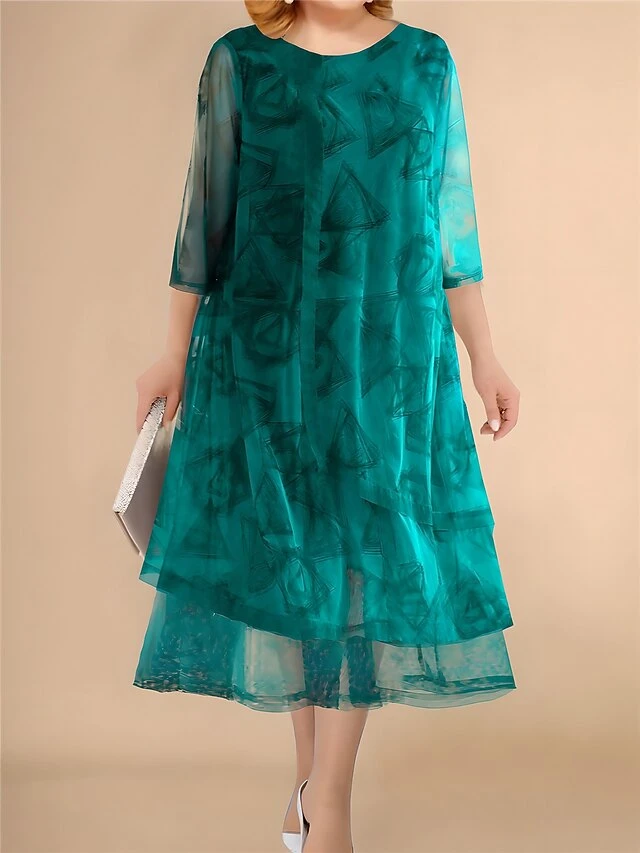 Women's Plus Size Curve Party Dress Cocktail Dress Wedding Guest Dress Midi Dress Green 3/4 Length Sleeve Geometric Mesh Spring Fall Winter Crew Neck Fashion Winter Dress Wedding Guest Vacation L XL 1 Women's Plus Size Curve Party Dress Cocktail Dress Wedding Guest Dress Midi Dress Green 3/4 Length Sleeve Geometric Mesh Spring Fall Winter Crew Neck Fashion Winter Dress Wedding Guest Vacation L XL
