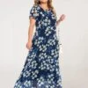 Women‘s Plus Size Curve Casual Dress Swing Dress A Line Dress Floral Long Dress Maxi Dress Short Sleeve Mesh Print Crew Neck Elegant Daily Dark Blue Summer Spring L XL XXL 3XL 4XL
