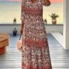 Women's Casual Dress T Shirt Dress Tee Dress Winter Dress Floral Pocket Print Lace Up Neck Long Dress Maxi Dress Fashion Streetwear Outdoor Daily Long Sleeve Regular Fit Red Blue Fall Winter S M L XL