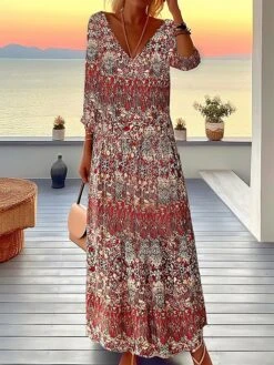 Women's Casual Dress T Shirt Dress Tee Dress Winter Dress Floral Pocket Print Lace Up Neck Long Dress Maxi Dress Fashion Streetwear Outdoor Daily Long Sleeve Regular Fit Red Blue Fall Winter S M L XL