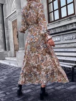 Women's Casual Dress Paisley Dress Swing Dress Floral Paisley Print V Neck Midi Dress Fashion Streetwear Outdoor Street Long Sleeve Loose Fit White Spring Fall S M L XL -Casual Print Dress Sales gqulxt1692083228739