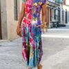 Women's Long Dress Maxi Dress Casual Dress Shift Dress Summer Dress Floral Fashion Streetwear Outdoor Daily Going Out Pocket Split Short Sleeve Crew Neck Dress Regular Fit Black Blue Purple Summer