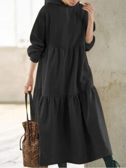Women's Casual Dress Hoodie Dress Long Dress Maxi Dress Daily Casual Outdoor Vacation Going Out Hoodie Pure Color Regular Fit Black Fuchsia Apricot S M L XL XXL -Casual Print Dress Sales grkjmy1695027786788