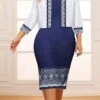 Women‘s Plus Size Curve Two Piece Dress Set Casual Dress Sheath Dress Outdoor Office Fashion Streetwear Print Midi Dress Crew Neck 3/4 Length Sleeve Color Block Geometic Regular Fit Wine Navy Blue