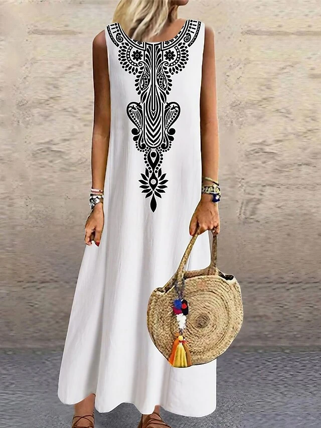 Women‘s Shift Dress Long Dress Maxi Dress Black White Sleeveless Floral Print Spring Summer Crew Neck Casual 2023 S M L XL XXL 3XL 1 Women‘s Shift Dress Long Dress Maxi Dress Black White Sleeveless Floral Print Spring Summer Crew Neck Casual 2023 S M L XL XXL 3XL